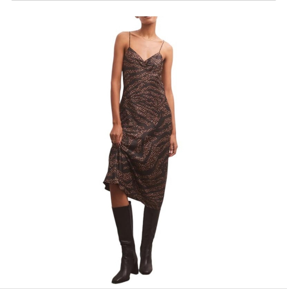 Z Supply Lark Slip Midi Dress Large Wild Dot Satin Date Night Boho Size Large
